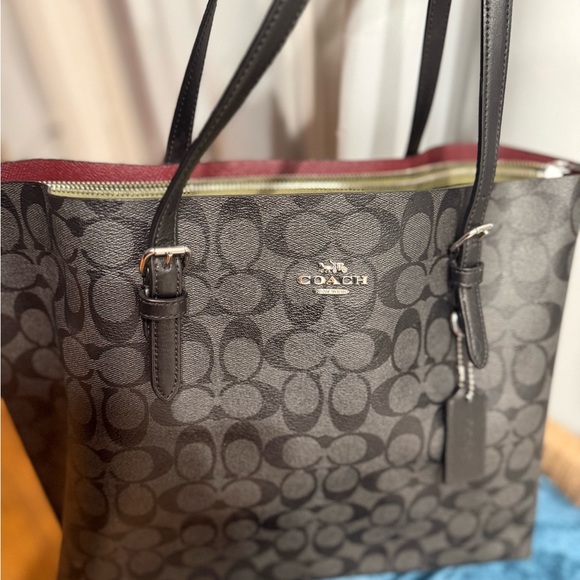 Coach Blackish and Gray Red Signature Tote